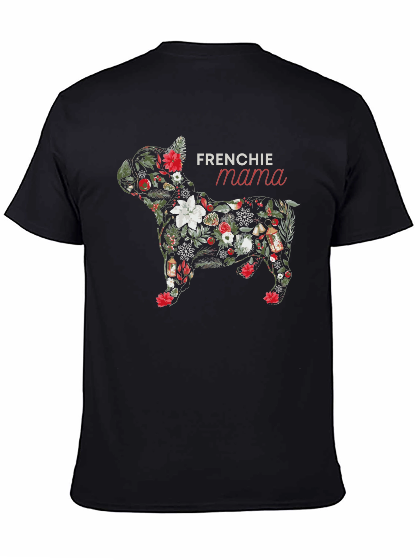 Frenchie Mama Dog Floral T-Shirt - Black