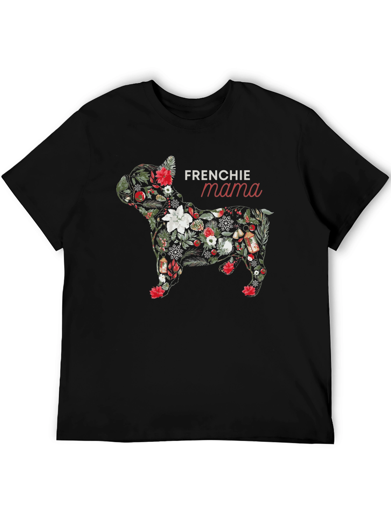Frenchie Mama Dog Floral T-Shirt - Black