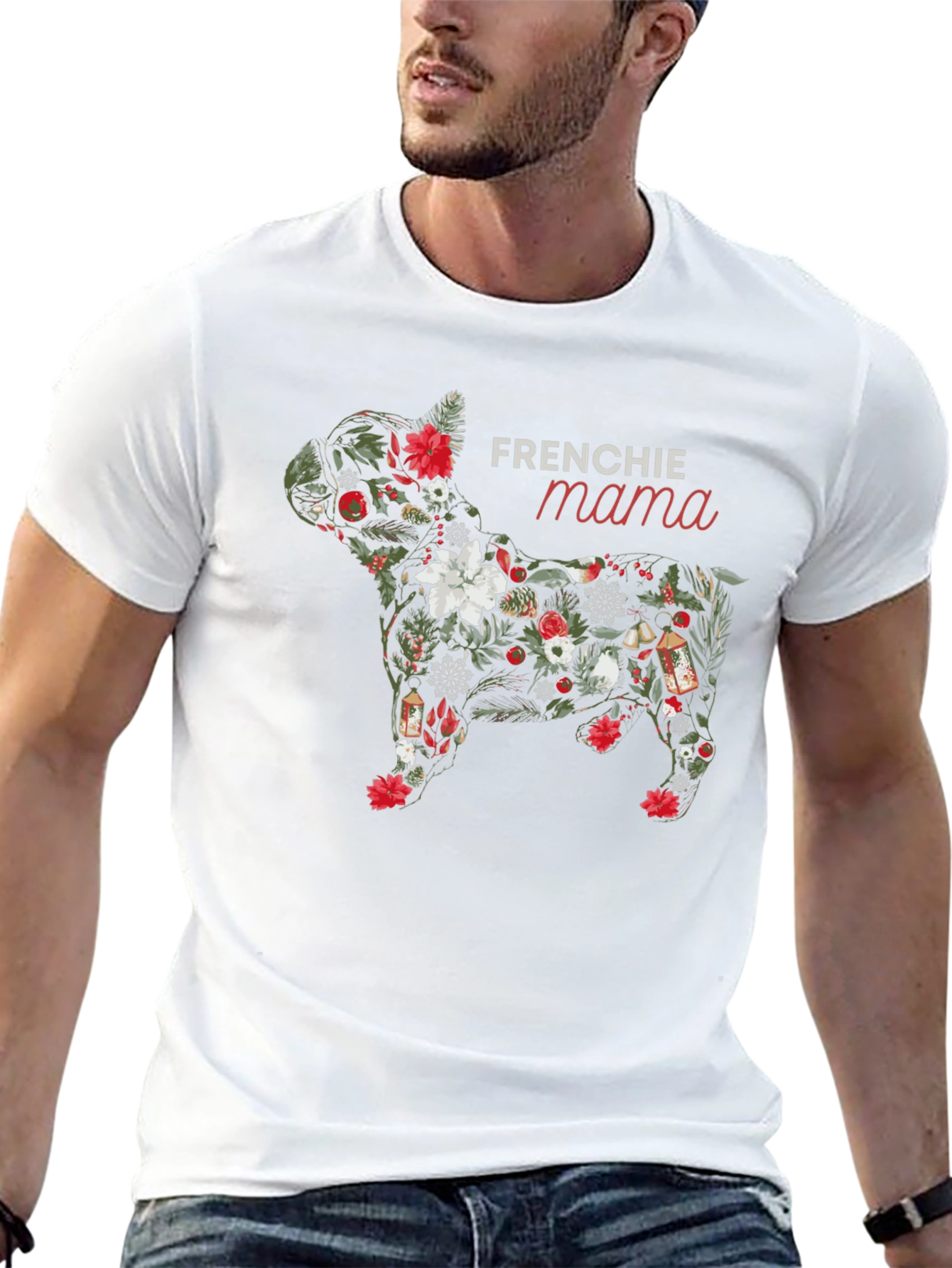 Frenchie Mama Dog Floral T-Shirt - Black