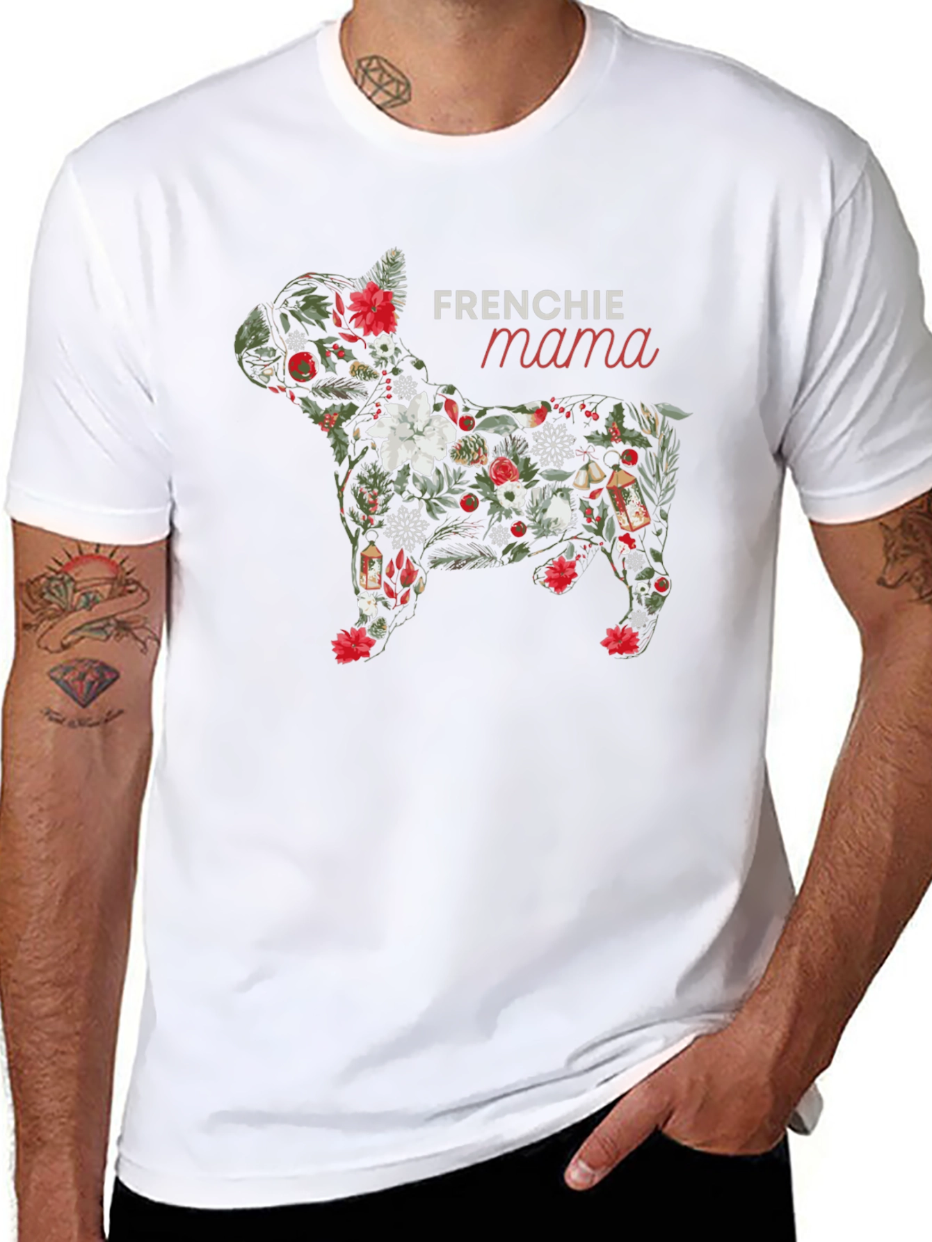 Frenchie Mama Dog Floral T-Shirt - Black