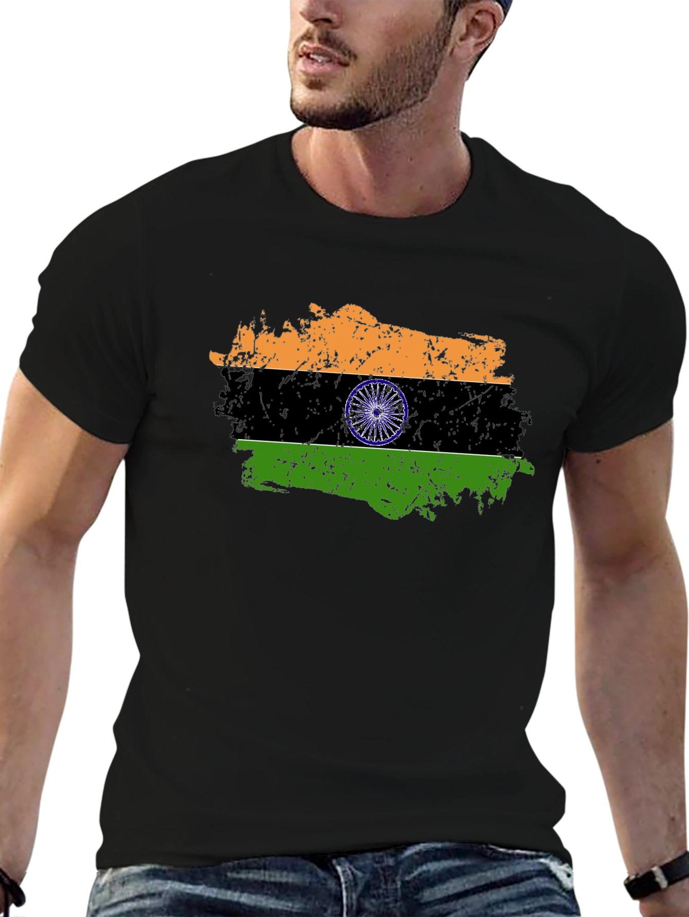 India Flag Graphic Black T-Shirt