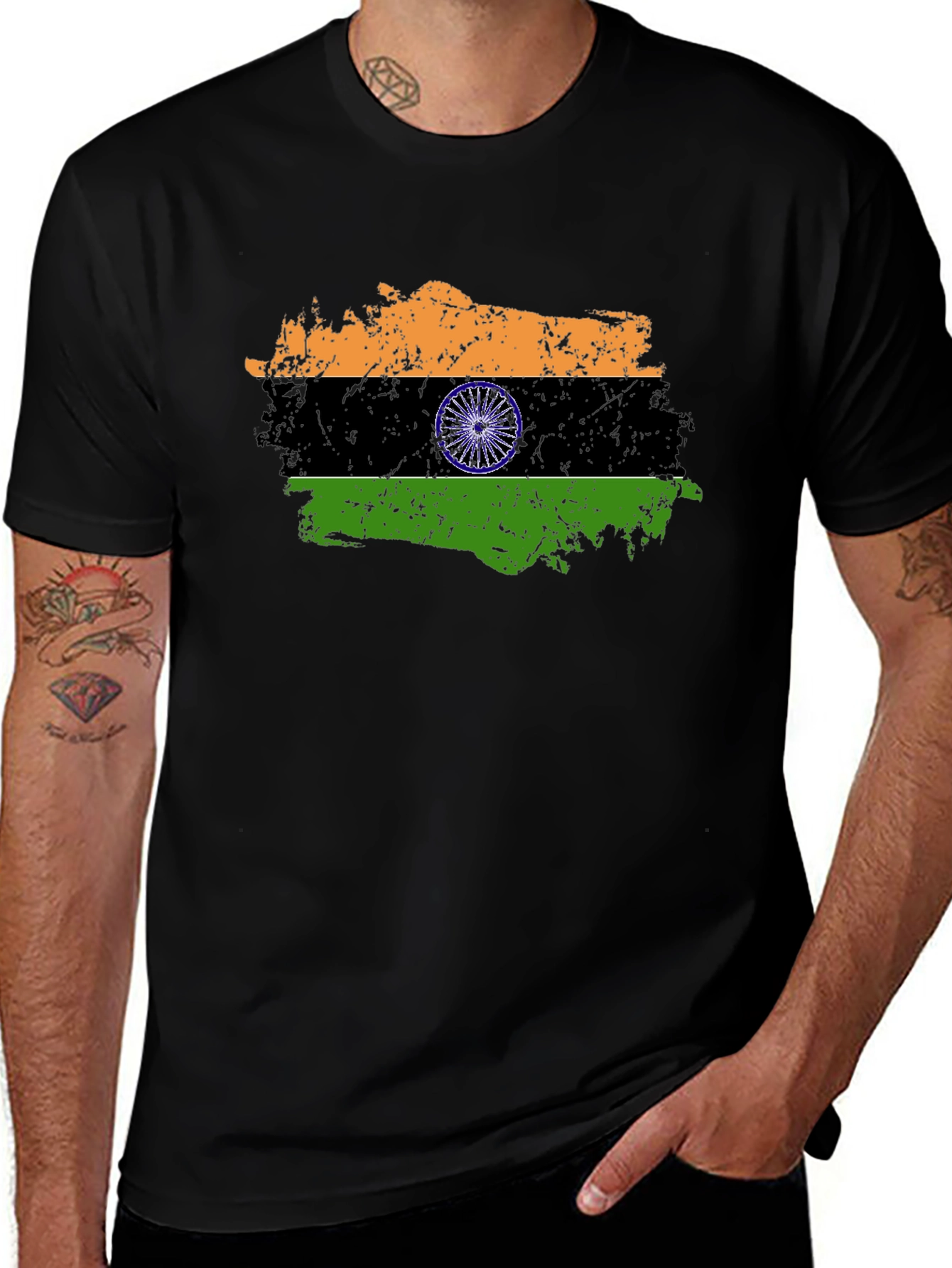 India Flag Graphic Black T-Shirt