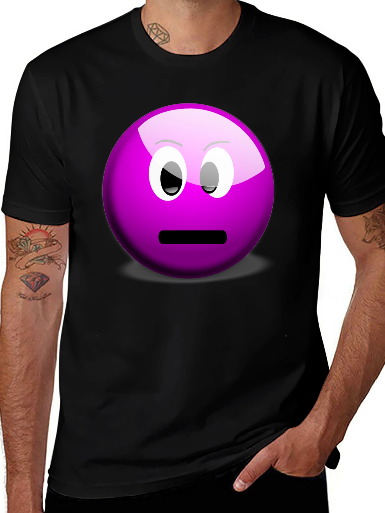 Purple Smiley Face Graphic Tee - Casual Black T-Shirt