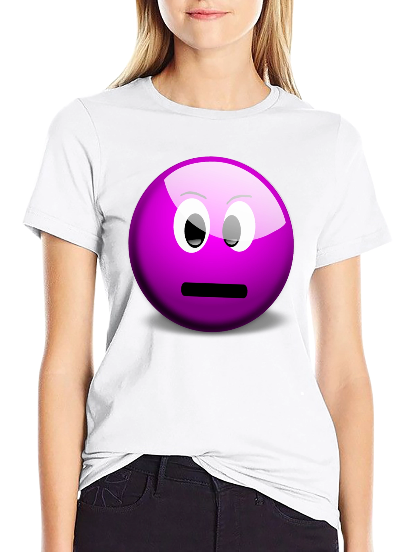 Purple Smiley Face Graphic Tee - Casual Black T-Shirt