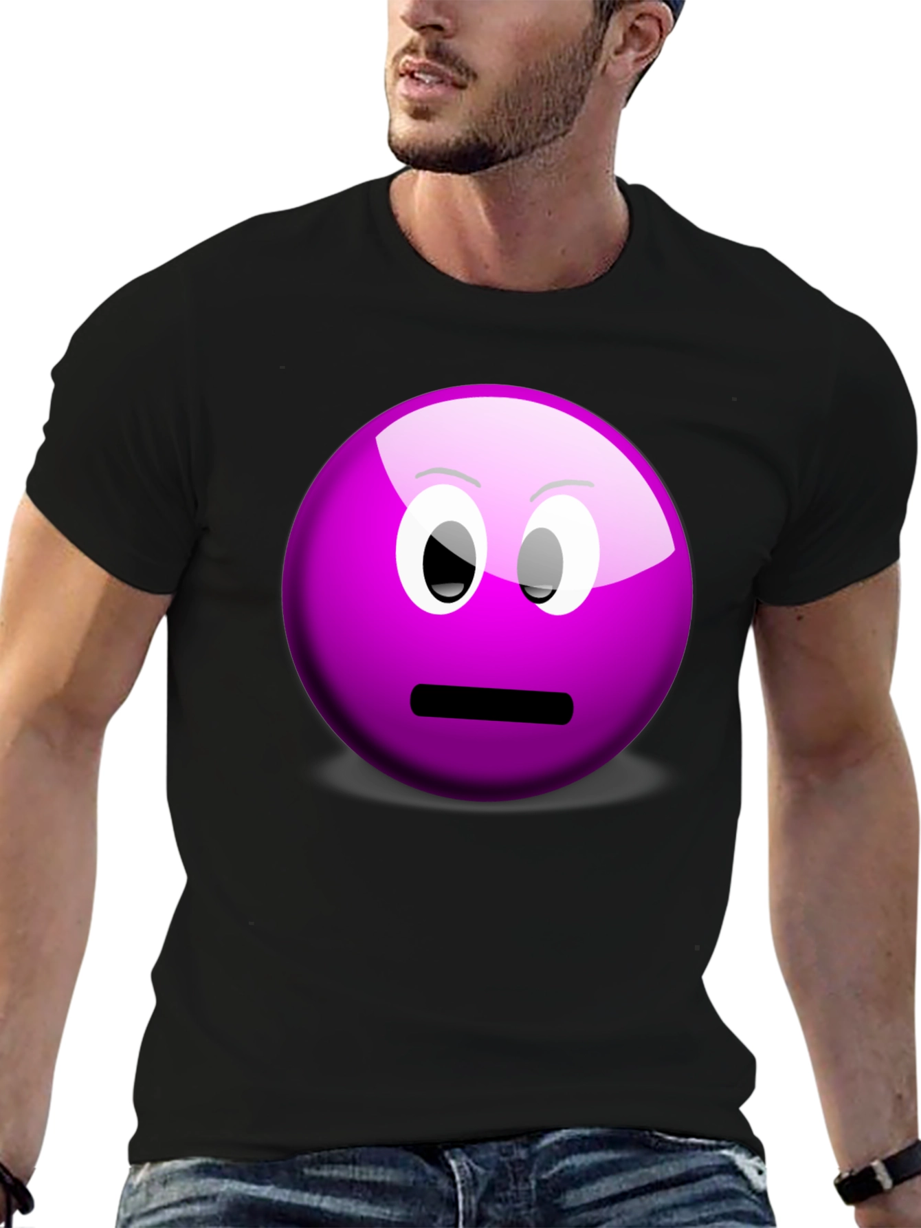 Purple Smiley Face Graphic Tee - Casual Black T-Shirt