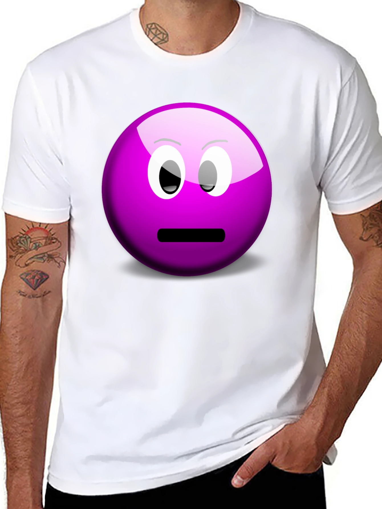Purple Smiley Face Graphic Tee - Casual Black T-Shirt