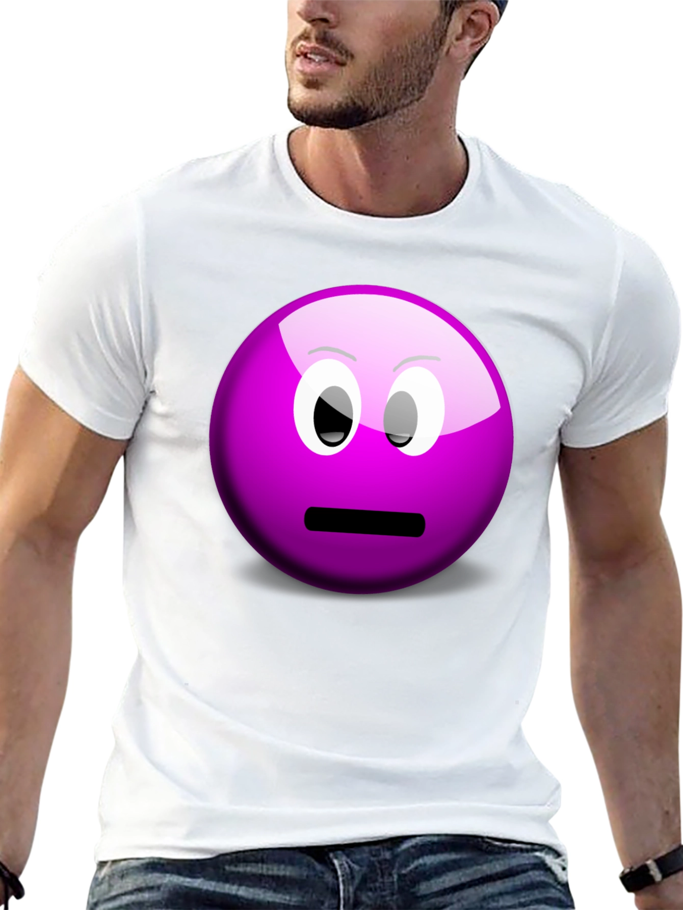 Purple Smiley Face Graphic Tee - Casual Black T-Shirt