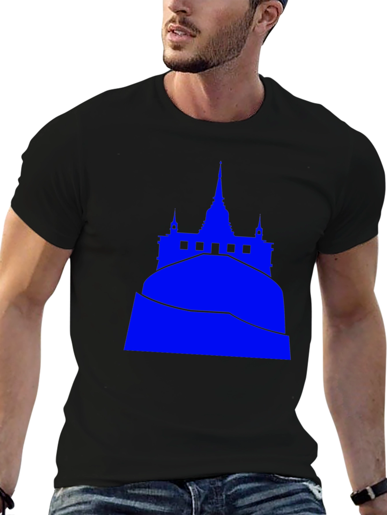 Blue Temple Graphic Tee - Black Cotton Blend