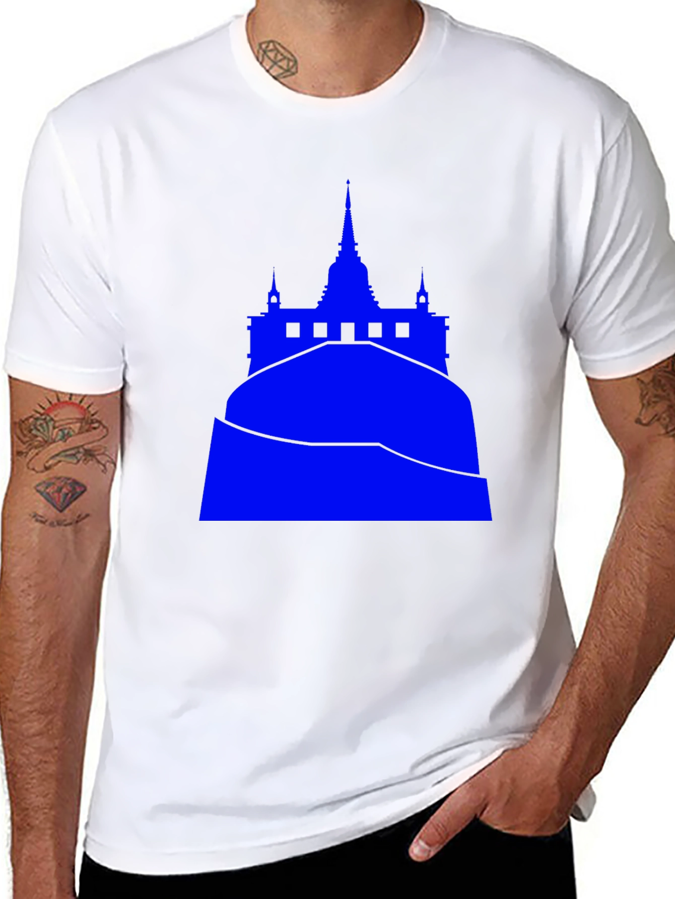 Blue Temple Graphic Tee - Black Cotton Blend