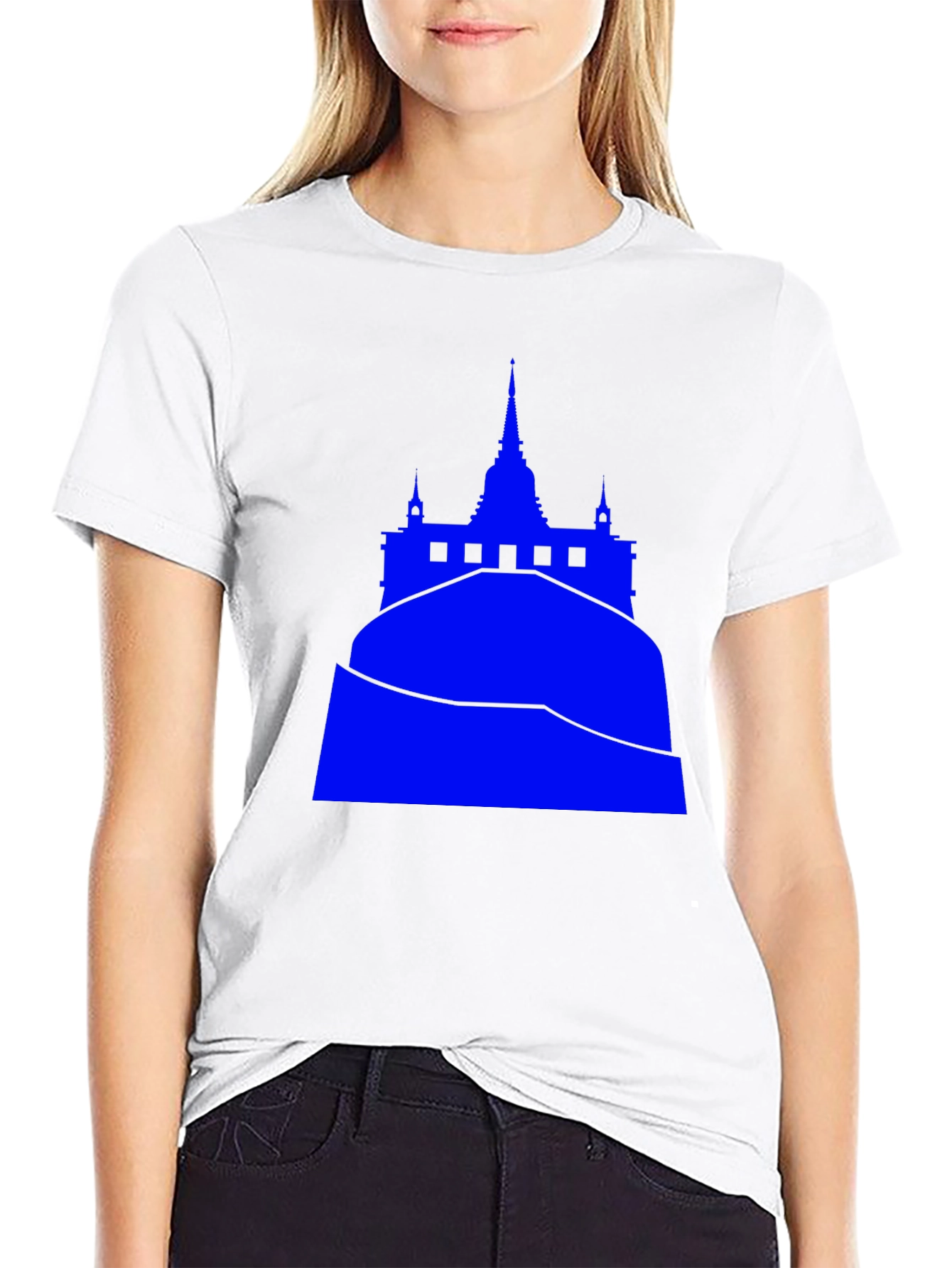 Blue Temple Graphic Tee - Black Cotton Blend
