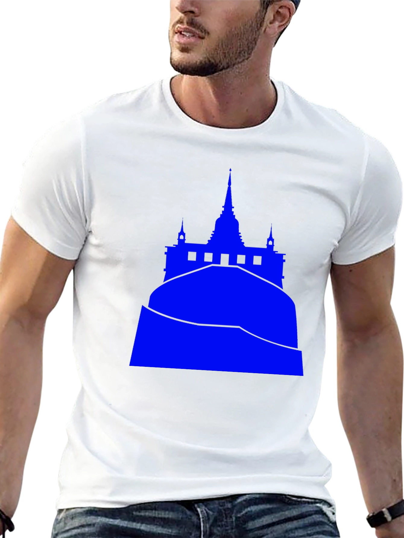Blue Temple Graphic Tee - Black Cotton Blend