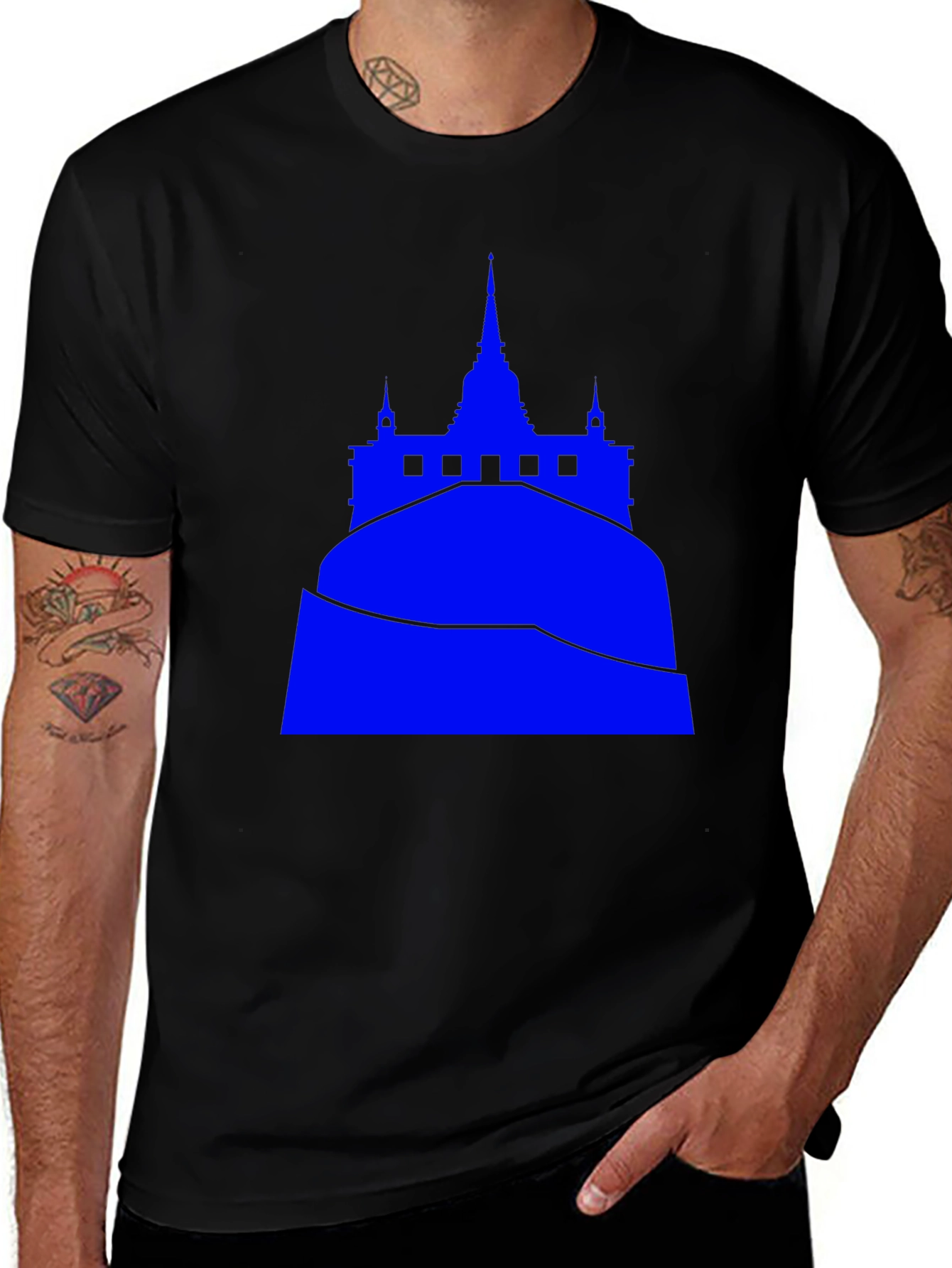 Blue Temple Graphic Tee - Black Cotton Blend