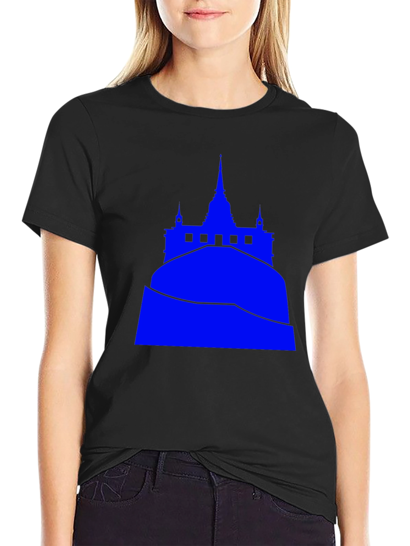 Blue Temple Graphic Tee - Black Cotton Blend