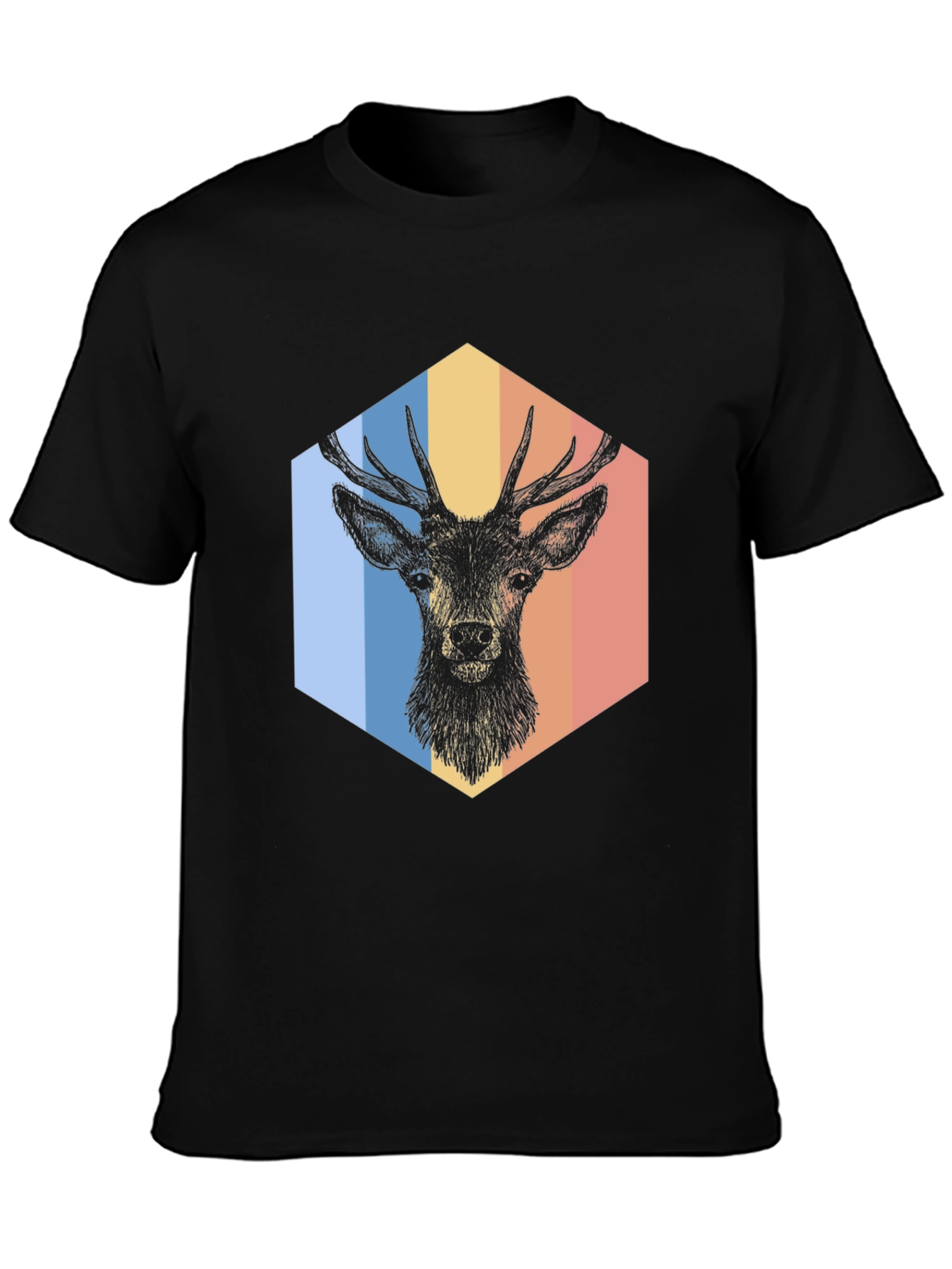 Retro Deer Graphic Tee - Mens Black T-Shirt