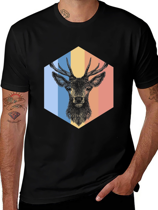 Retro Deer Graphic Tee - Mens Black T-Shirt