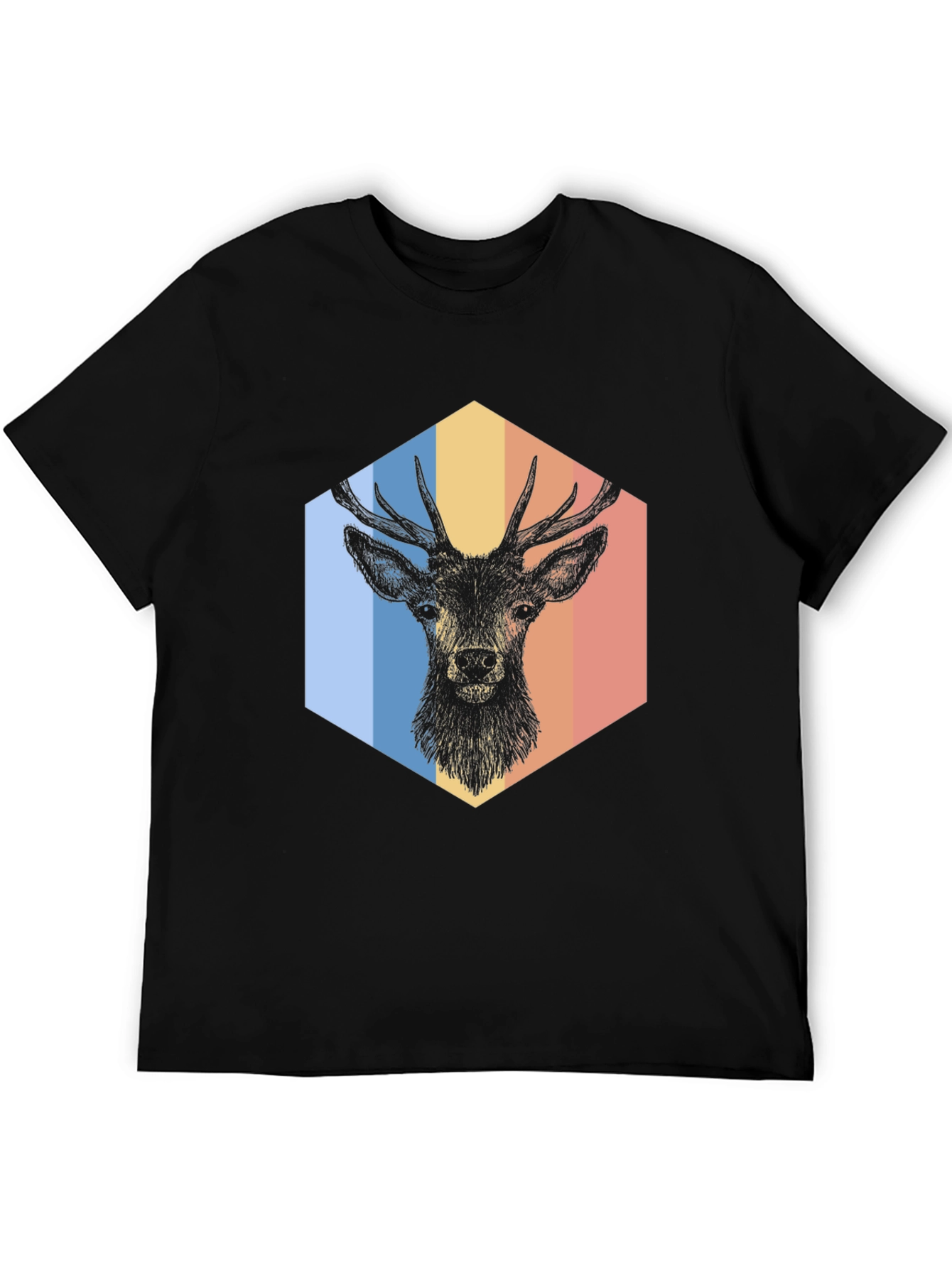 Retro Deer Graphic Tee - Mens Black T-Shirt