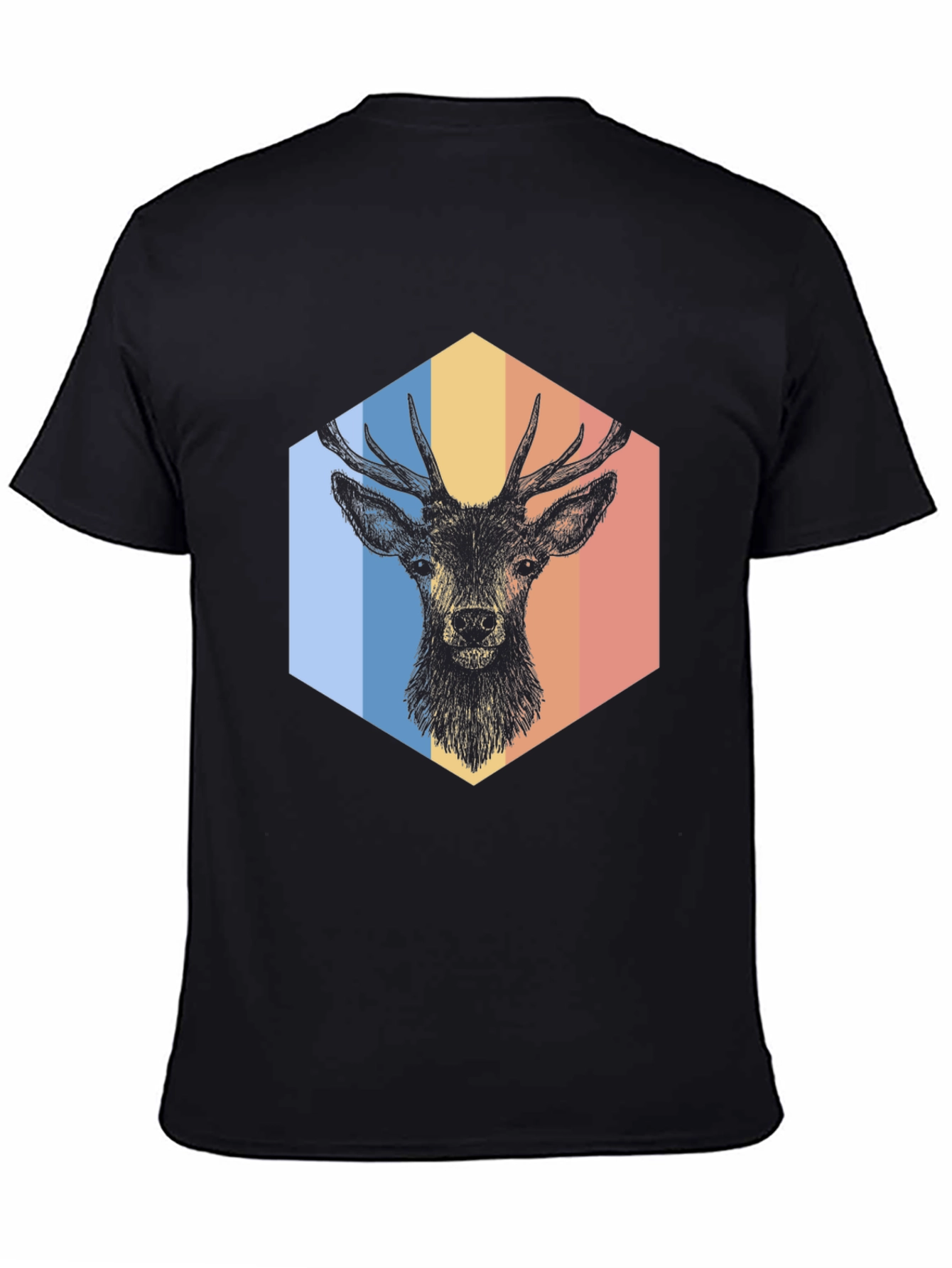 Retro Deer Graphic Tee - Mens Black T-Shirt