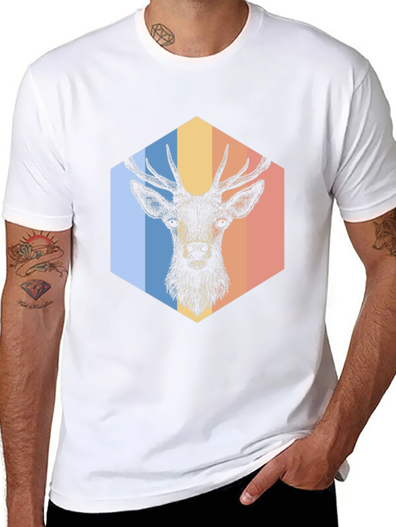Retro Deer Graphic Tee - Mens Black T-Shirt