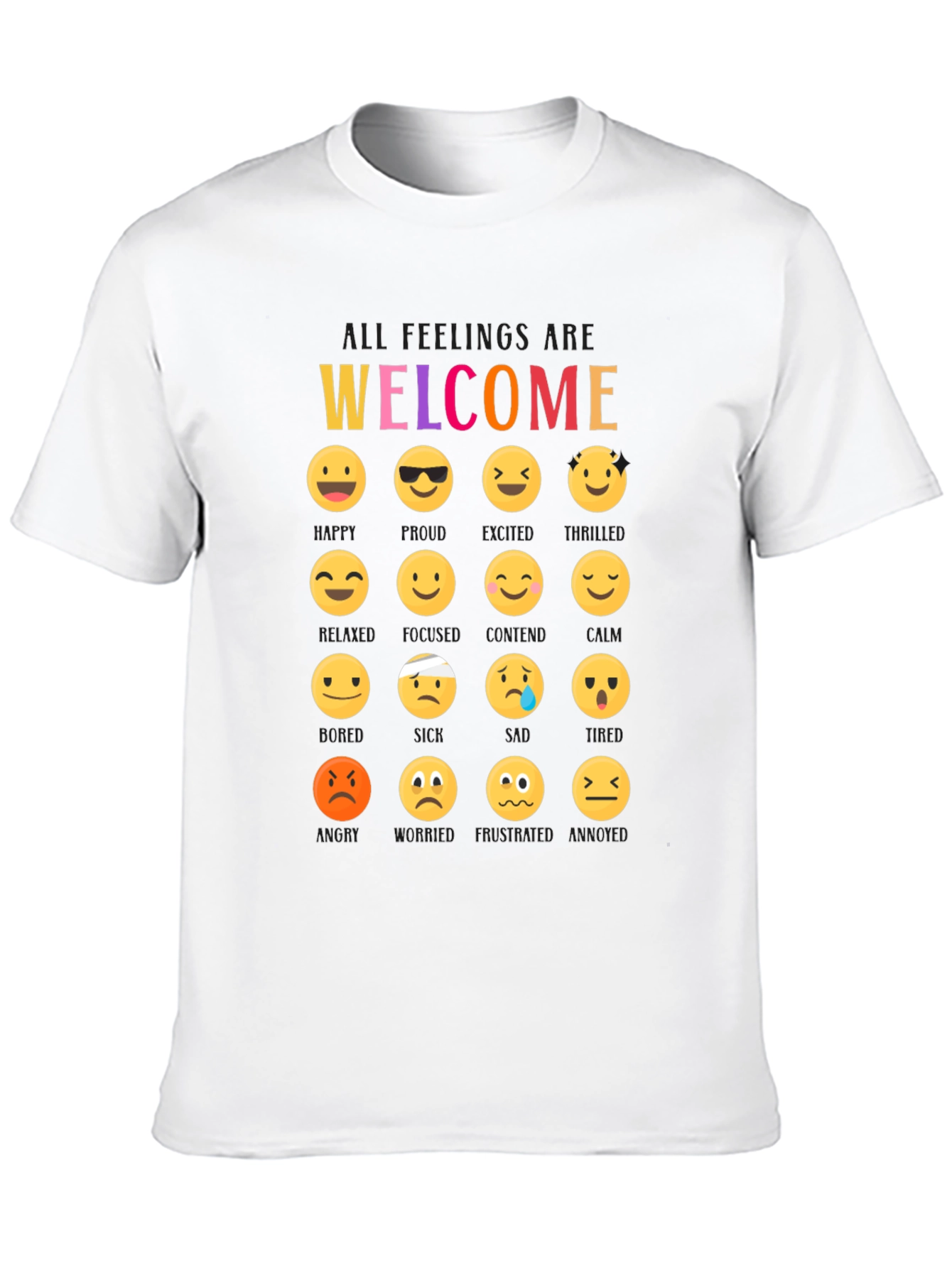 Welcome All Feelings Emoji Black T-Shirt