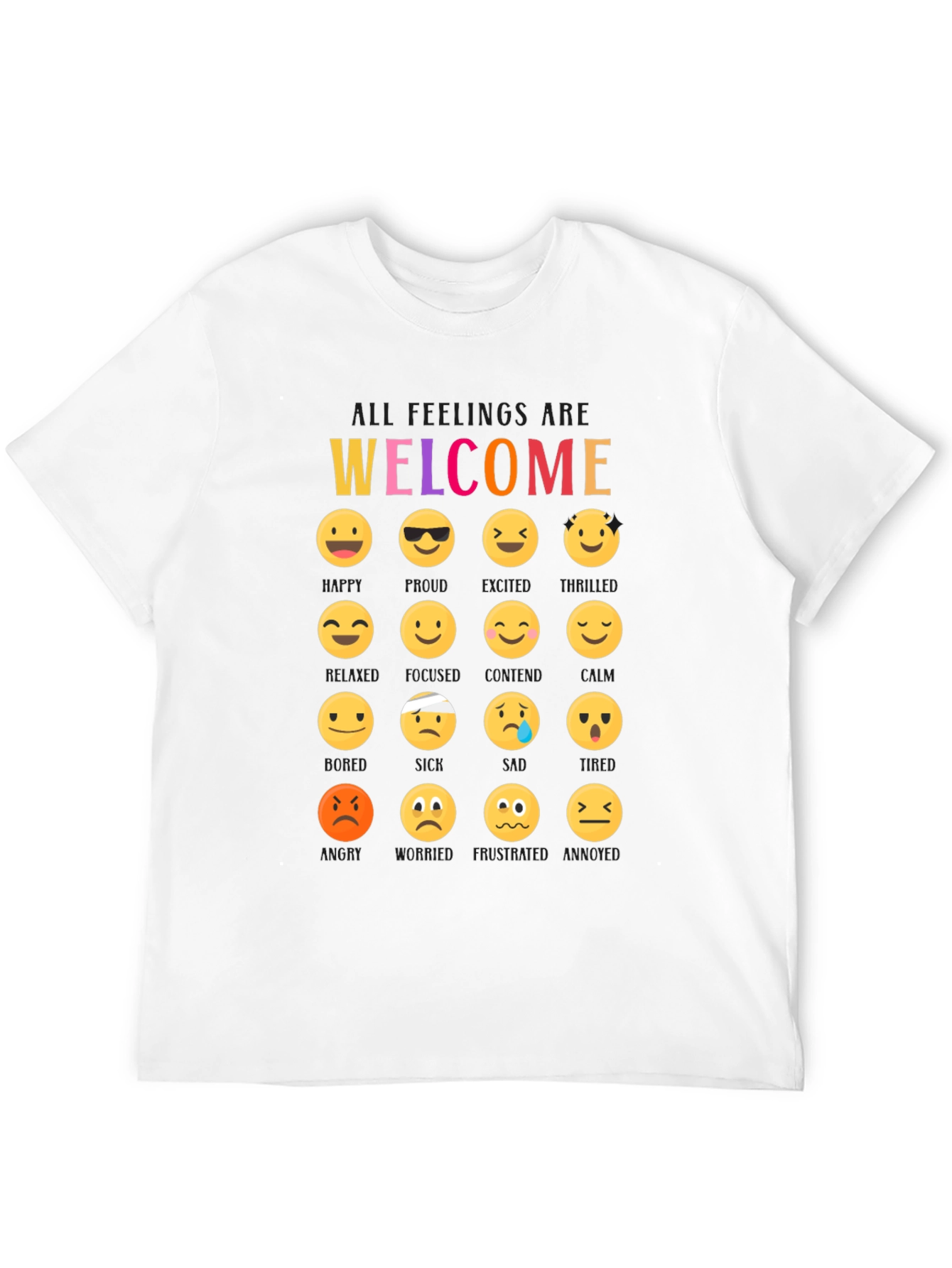 Welcome All Feelings Emoji Black T-Shirt
