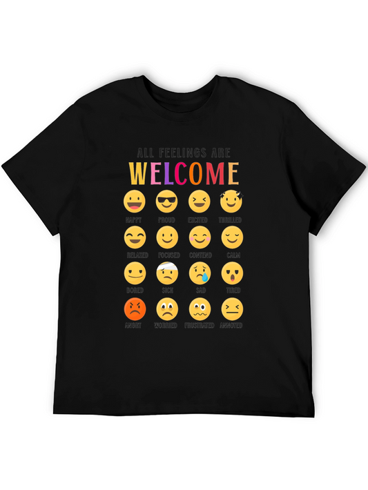 Welcome All Feelings Emoji Black T-Shirt