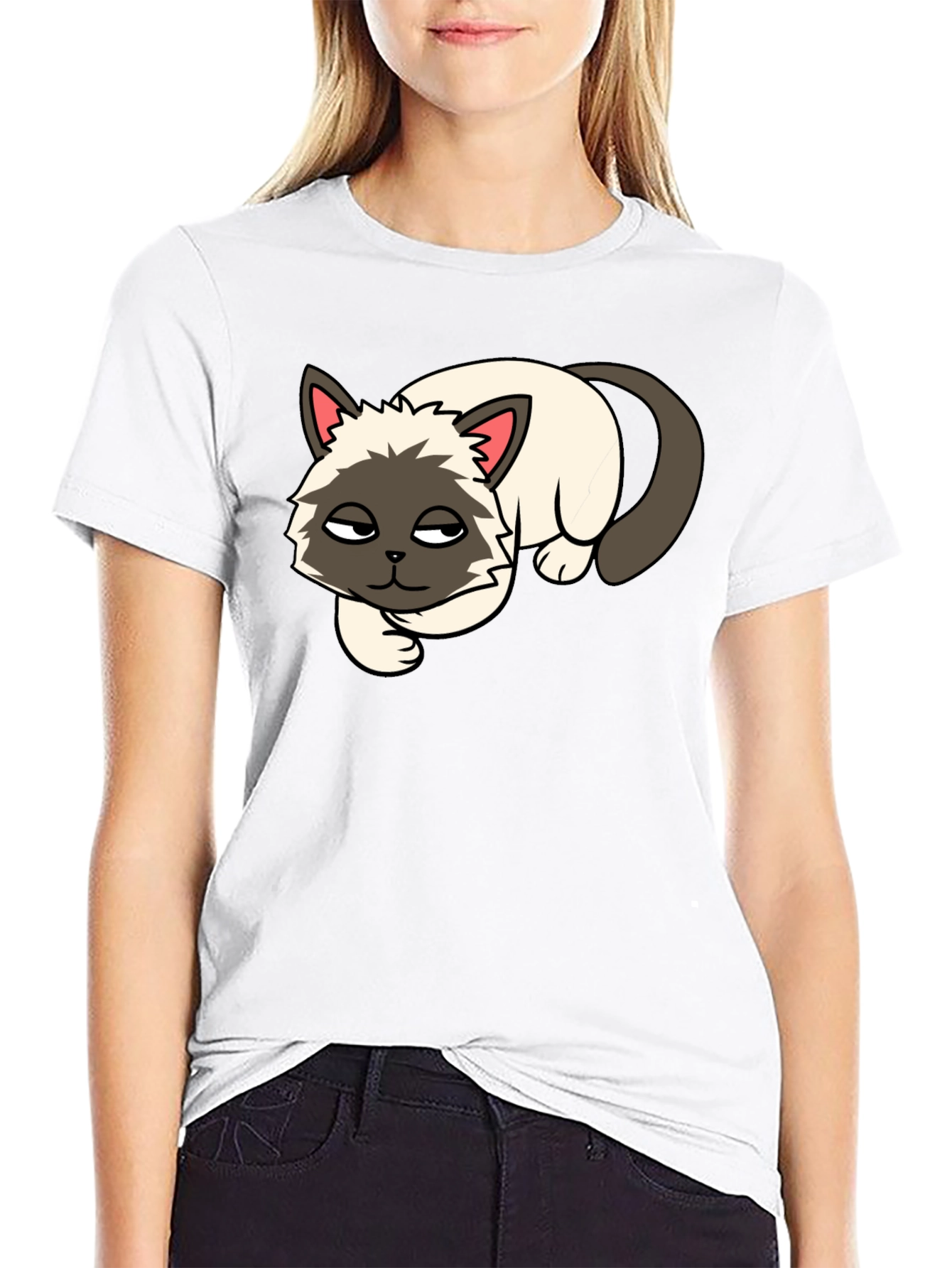 Black T-Shirt with Lazy Cat Graphic
