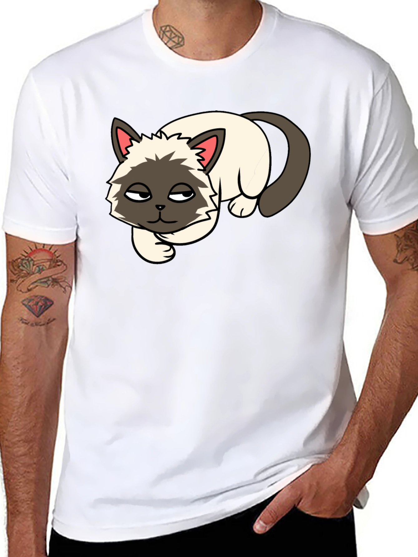 Black T-Shirt with Lazy Cat Graphic