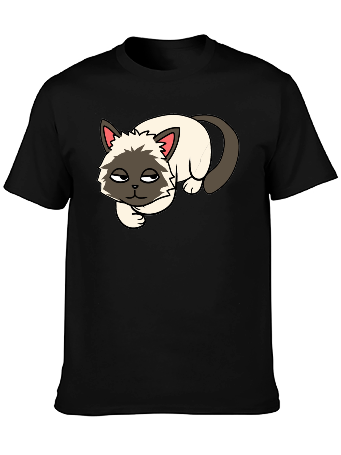 Black T-Shirt with Lazy Cat Graphic