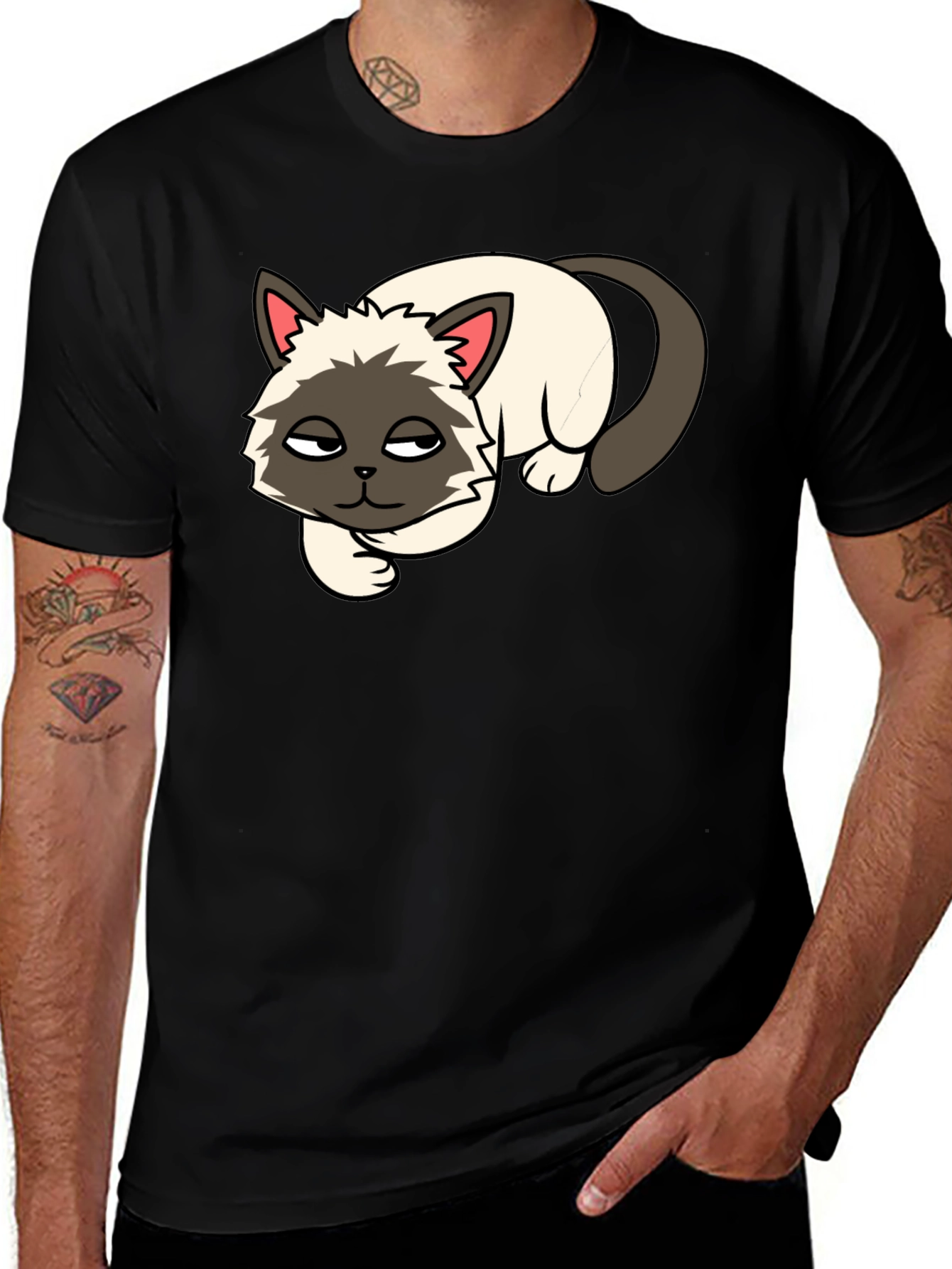 Black T-Shirt with Lazy Cat Graphic