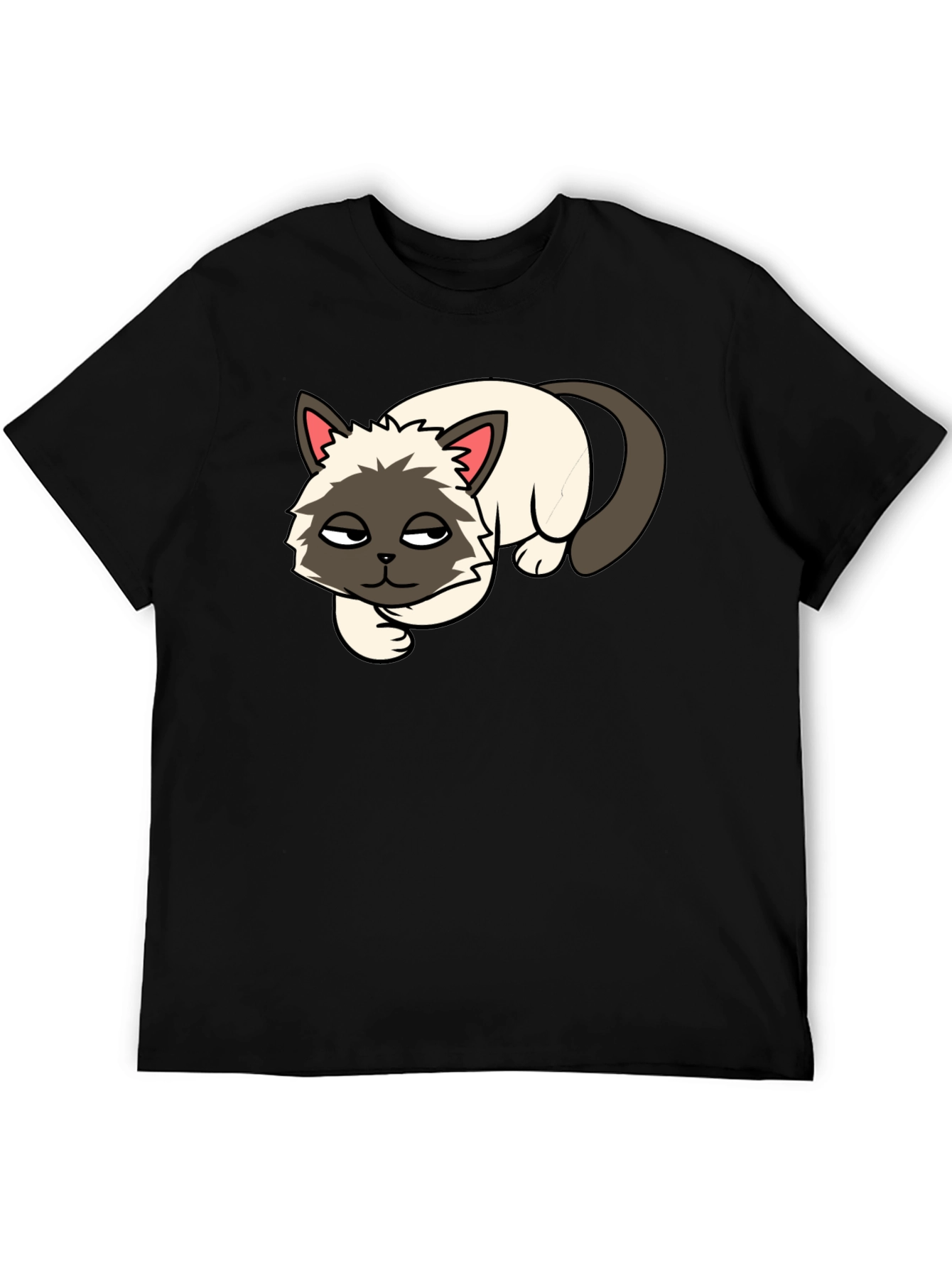 Black T-Shirt with Lazy Cat Graphic