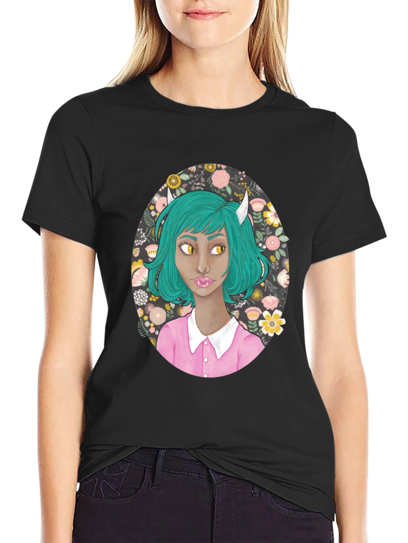 Floral Demon Girl Graphic T-Shirt