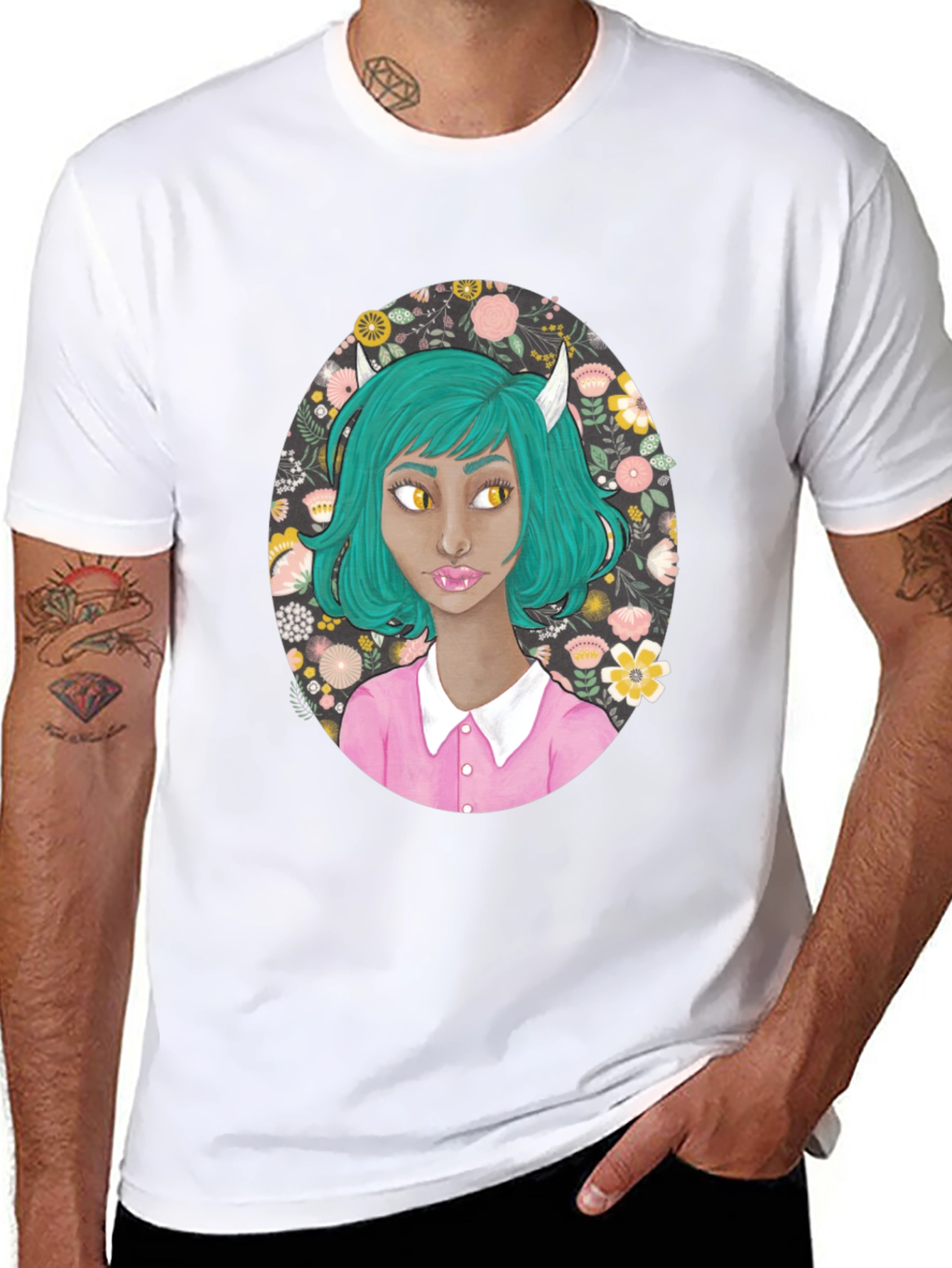 Floral Demon Girl Graphic T-Shirt