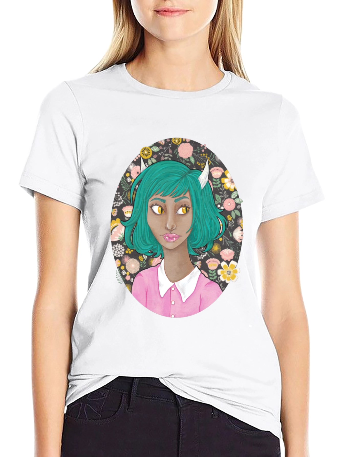 Floral Demon Girl Graphic T-Shirt