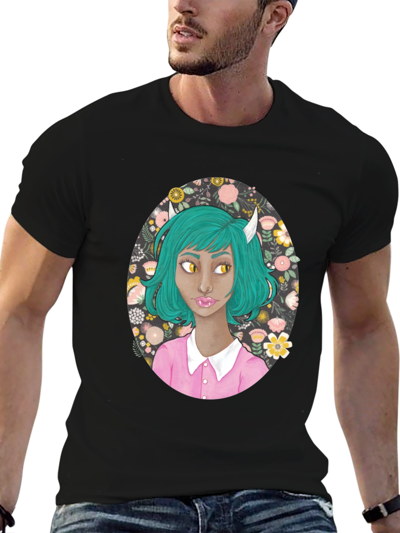 Floral Demon Girl Graphic T-Shirt