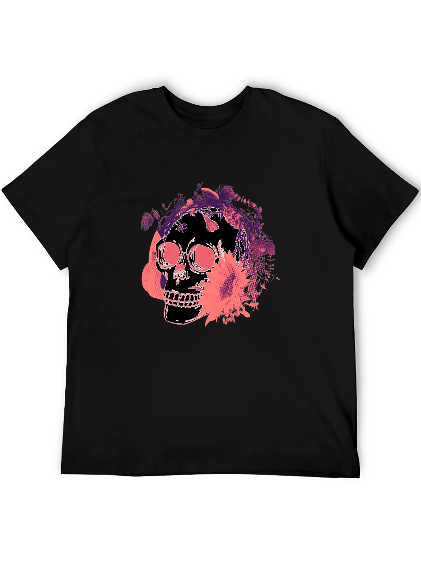 Skull Floral Graphic Tee - Mens Black T-Shirt