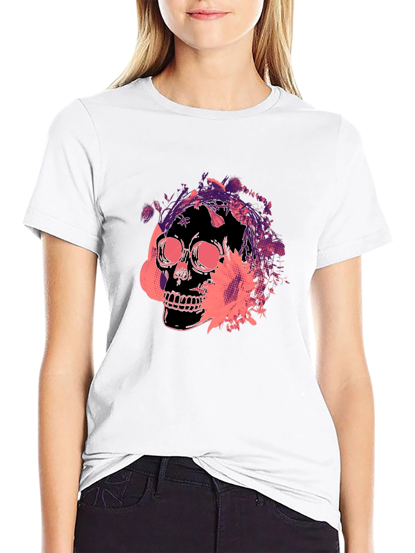 Skull Floral Graphic Tee - Mens Black T-Shirt