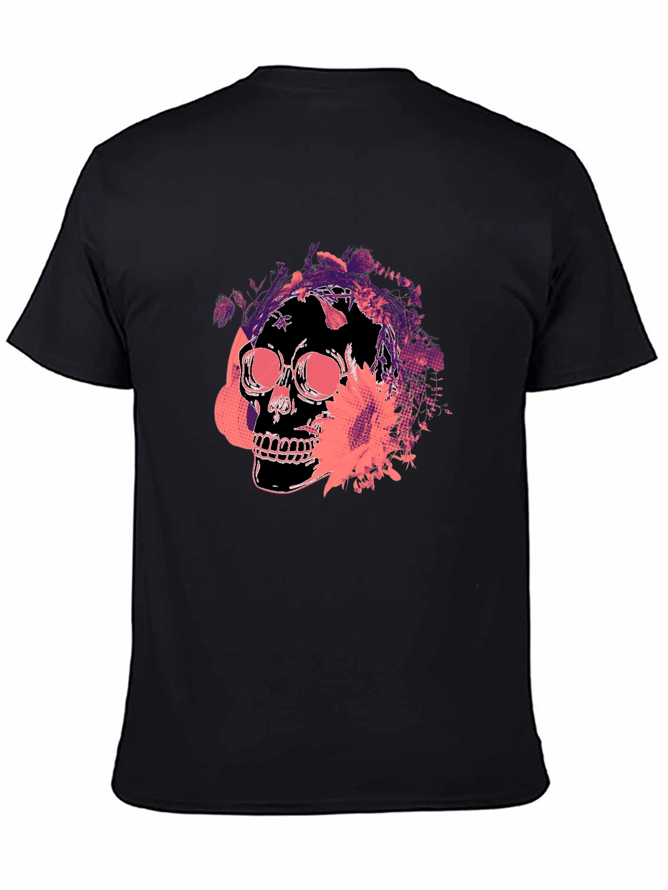 Skull Floral Graphic Tee - Mens Black T-Shirt