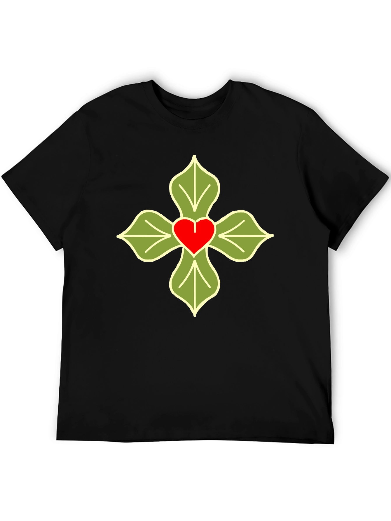 Heart & Leaves Graphic T-Shirt - Casual Black Tee