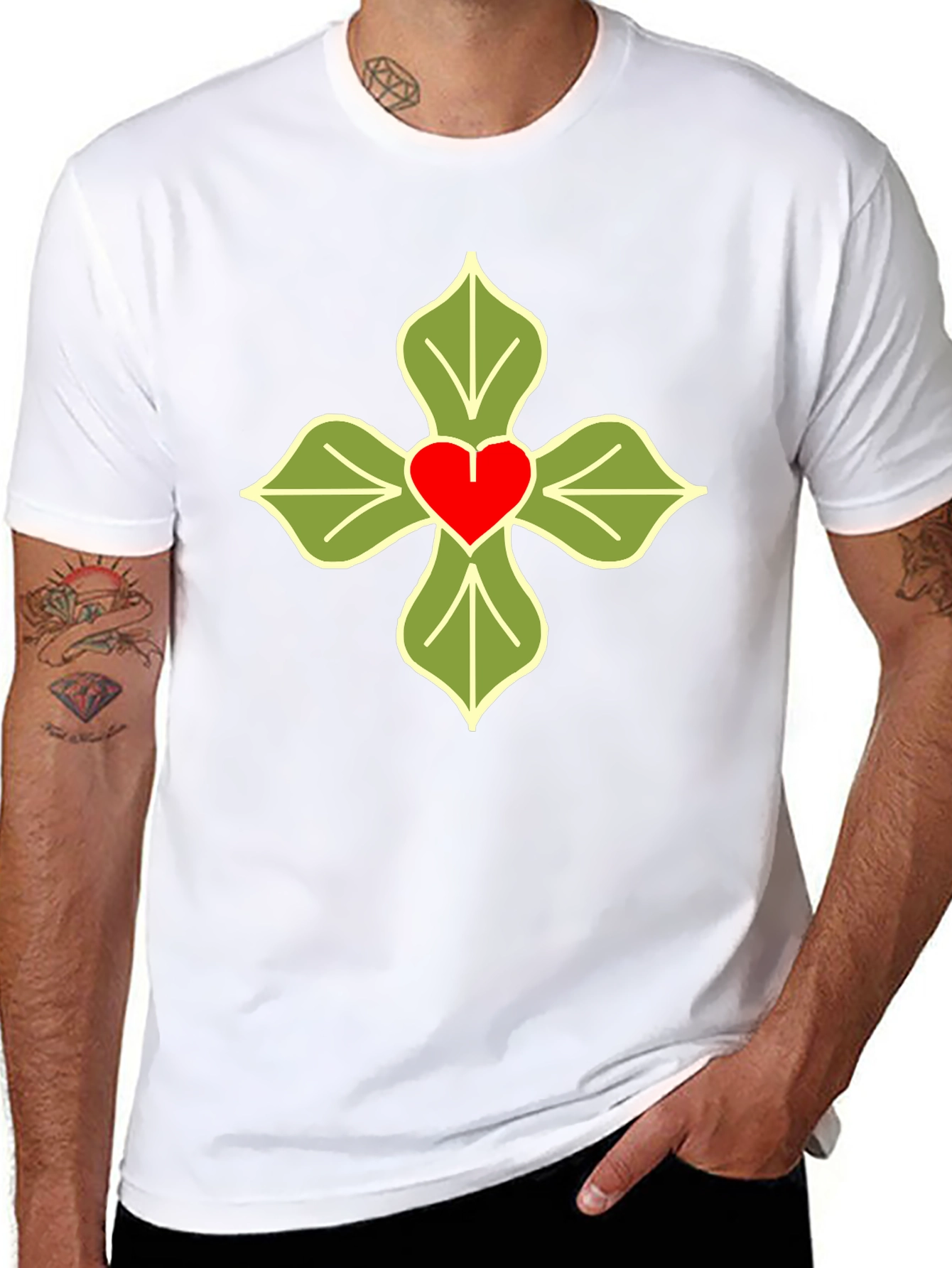 Heart & Leaves Graphic T-Shirt - Casual Black Tee
