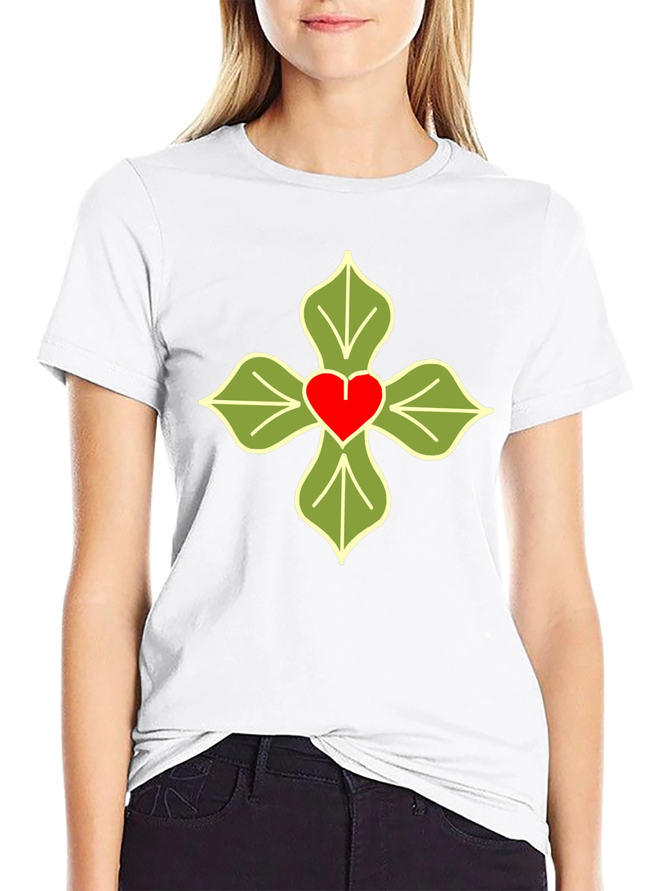 Heart & Leaves Graphic T-Shirt - Casual Black Tee