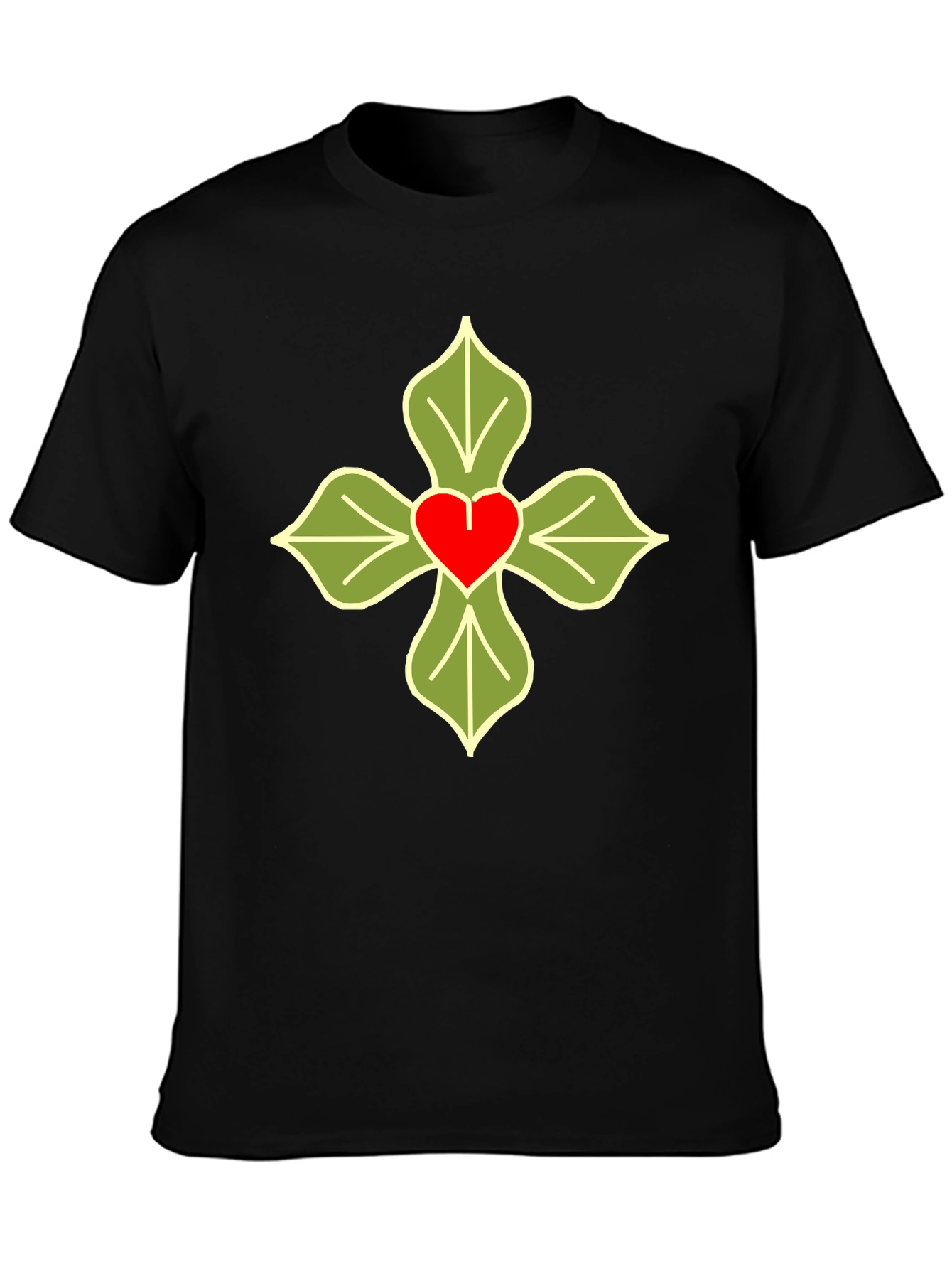 Heart & Leaves Graphic T-Shirt - Casual Black Tee