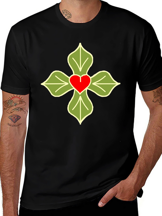Heart & Leaves Graphic T-Shirt - Casual Black Tee
