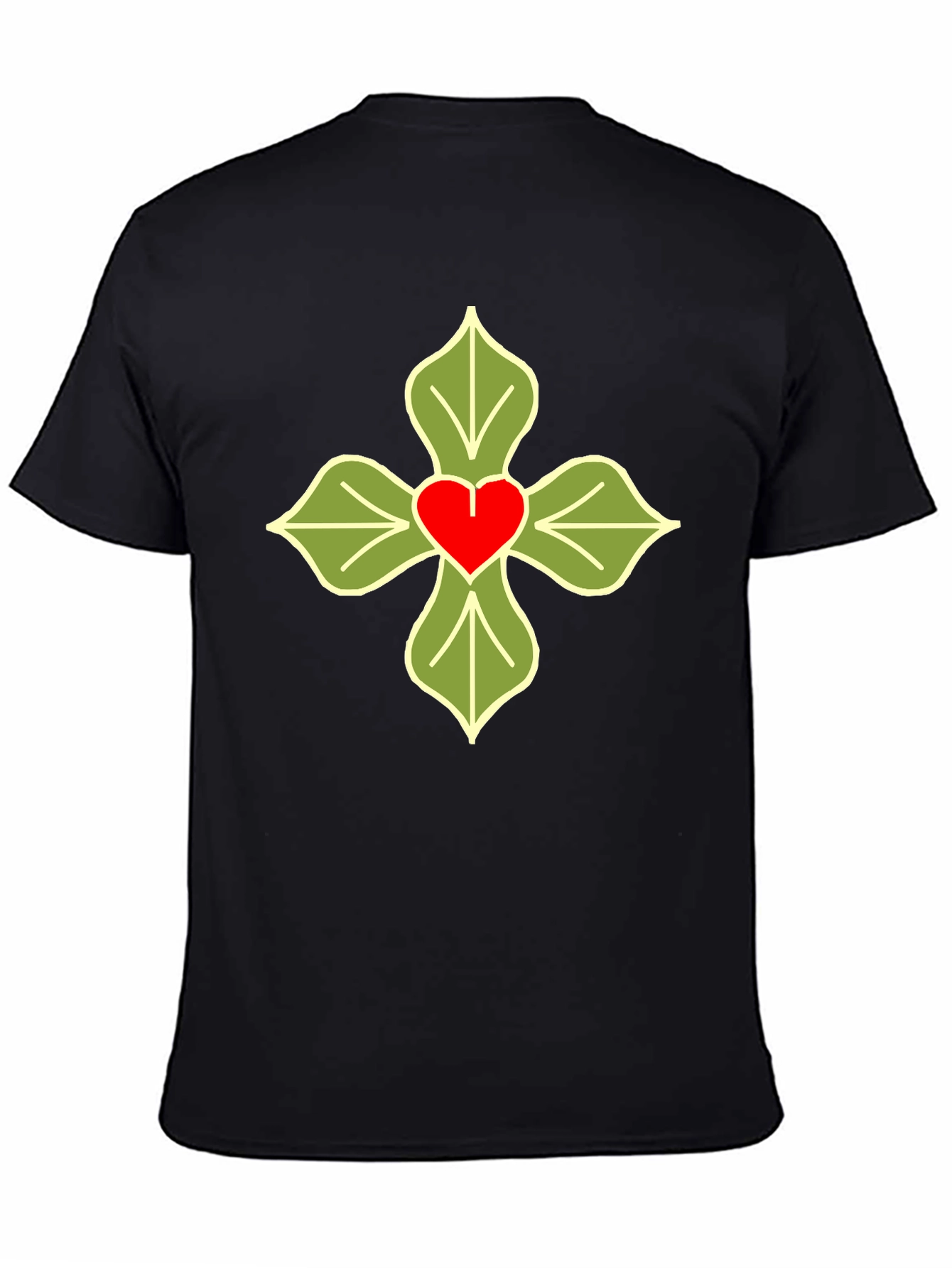 Heart & Leaves Graphic T-Shirt - Casual Black Tee