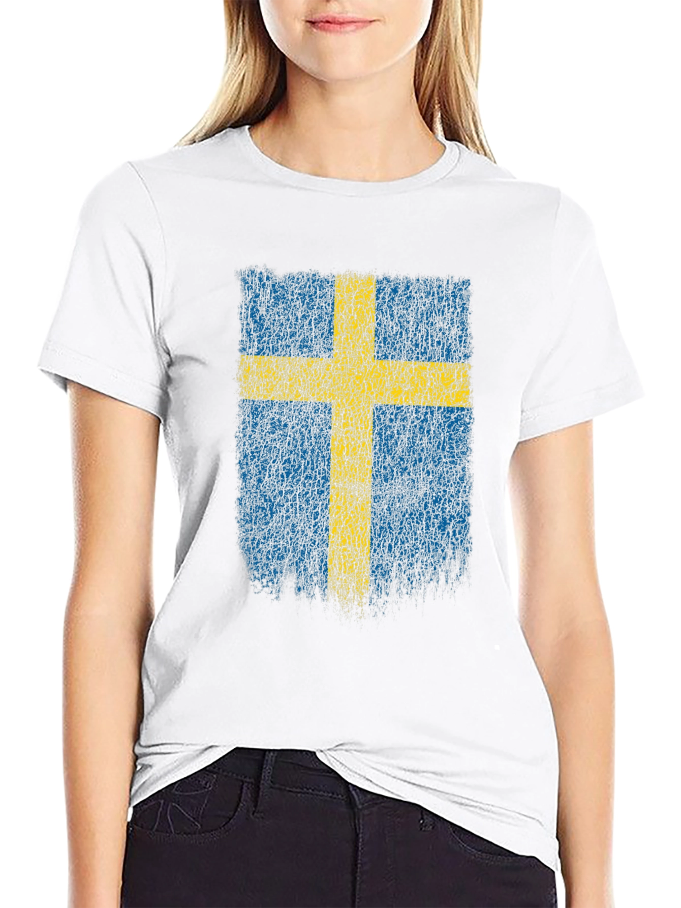 Swedish Flag Distressed T-Shirt - Black