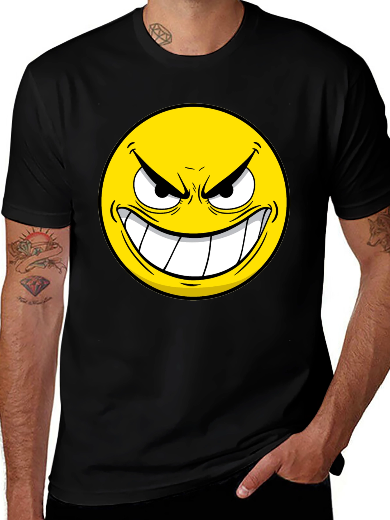Evil Emoji Graphic Tee - Black Cotton T-Shirt