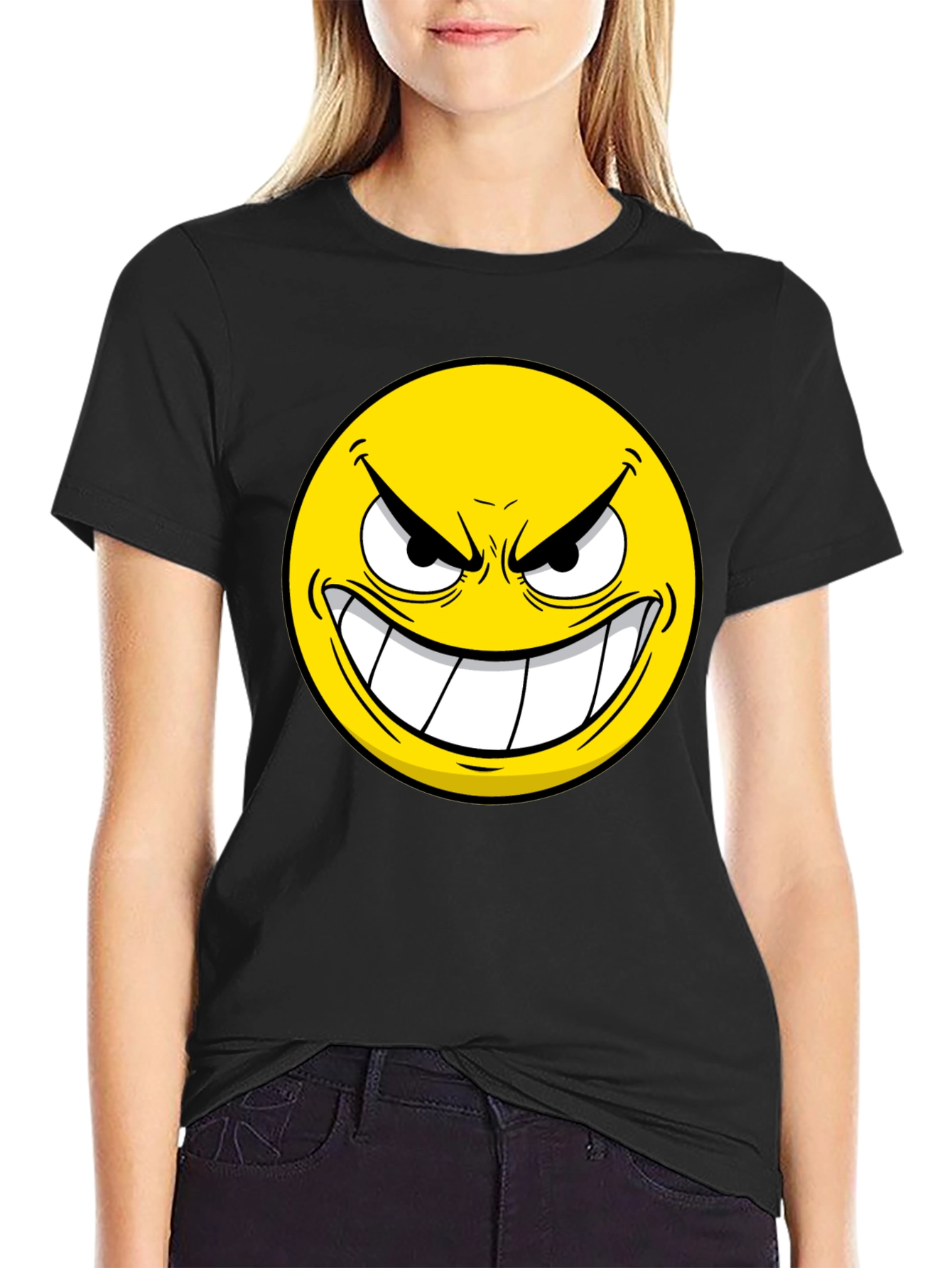 Evil Emoji Graphic Tee - Black Cotton T-Shirt