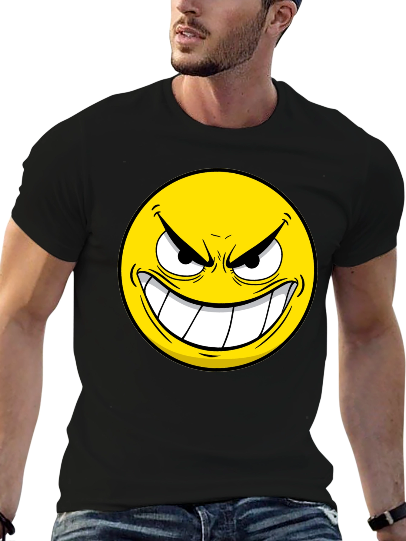 Evil Emoji Graphic Tee - Black Cotton T-Shirt