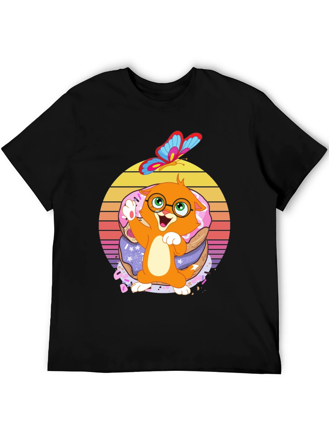 Cute Cartoon Cat on Donuts T-Shirt