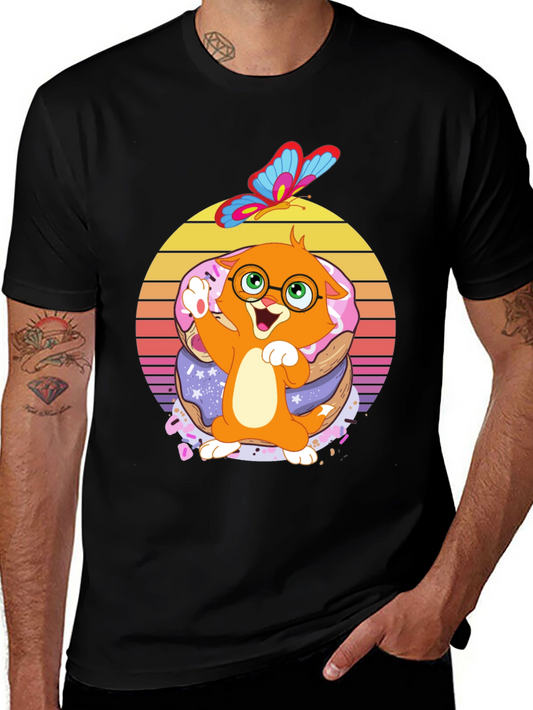 Cute Cartoon Cat on Donuts T-Shirt
