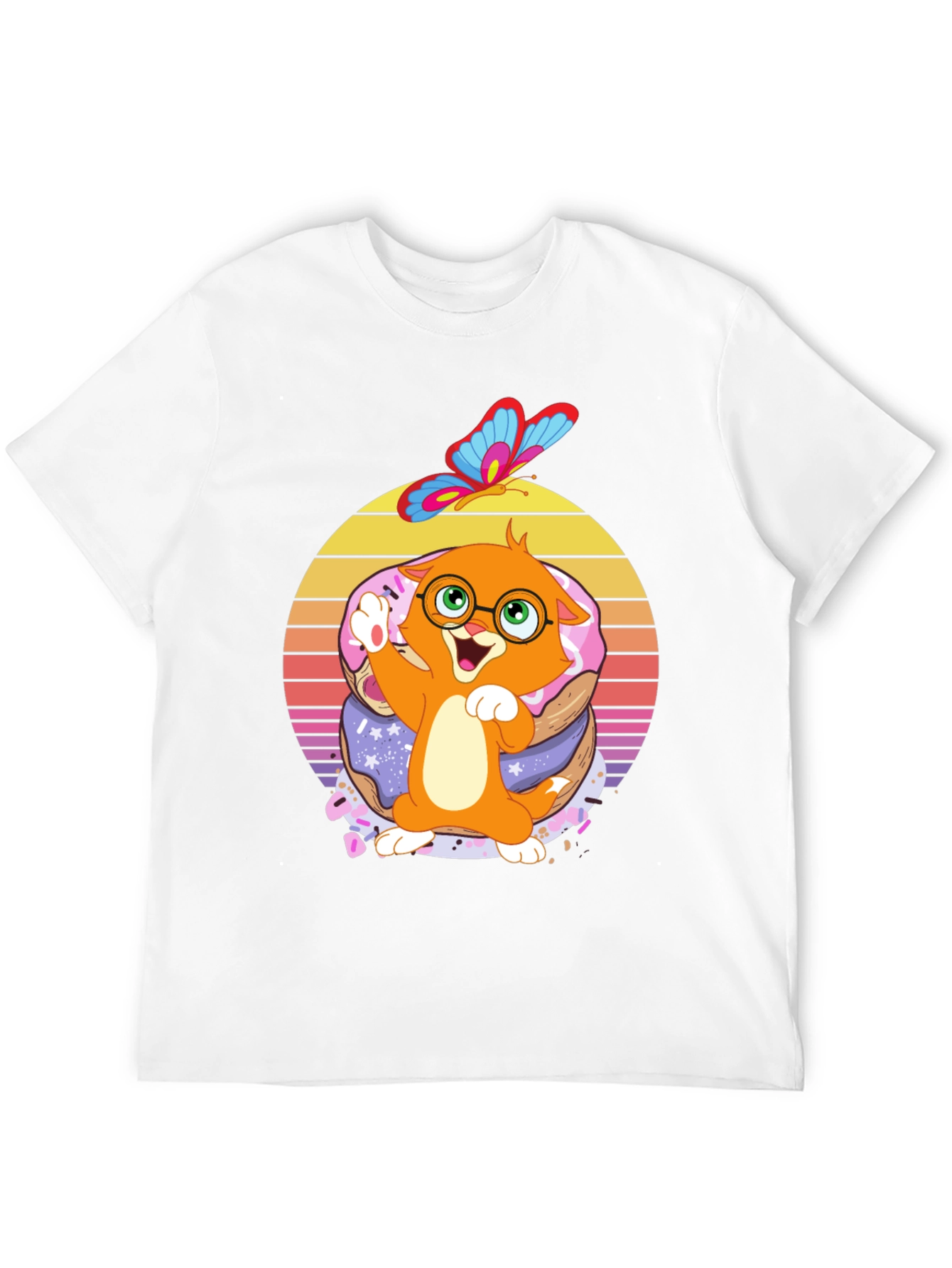 Cute Cartoon Cat on Donuts T-Shirt